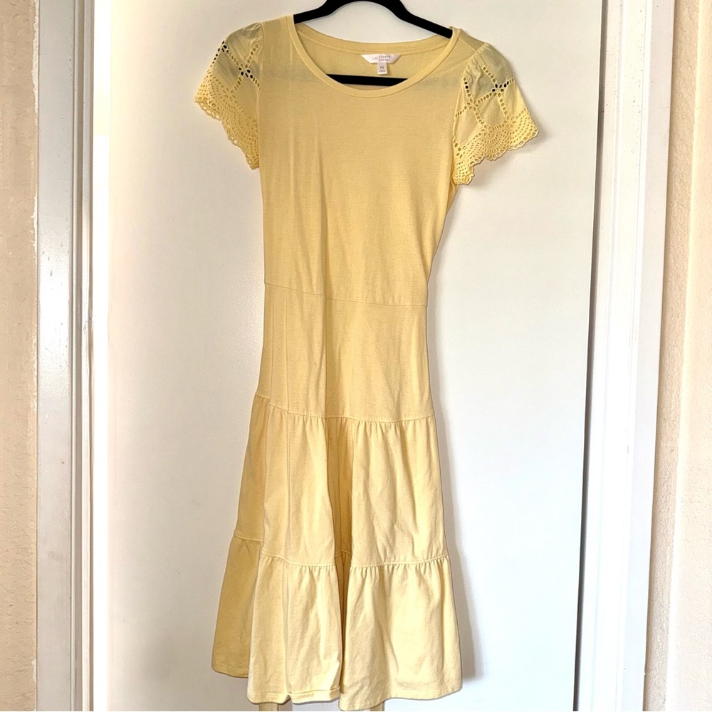 LC Lauren Conrad Light Yellow Midi Dress with Lace Sleeves
